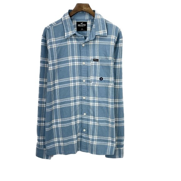 Hollister Button Up Single Pocket Checked Blue Shirt Size M - Picture 1 of 4